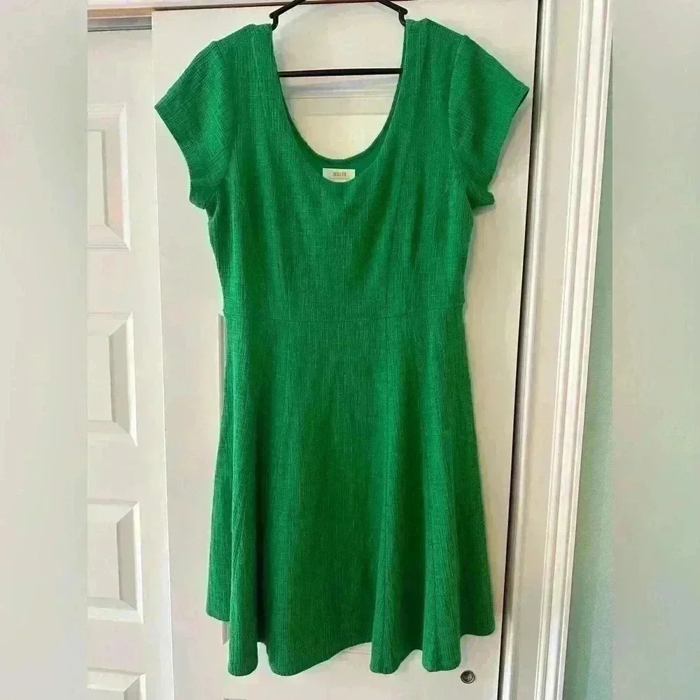 Maeve by Anthropologie Regina Nova Skater Dress Textured Sz L Fit & Flare Green